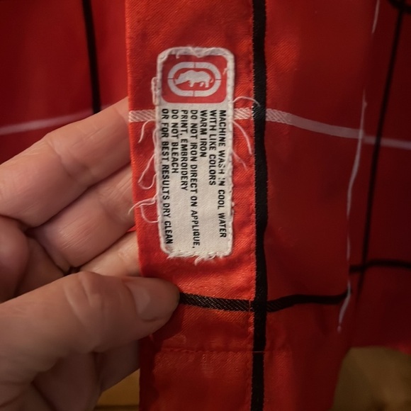 Echo complex red/black/white pattern button down shirt. Men’s XXL. - Picture 4 of 14